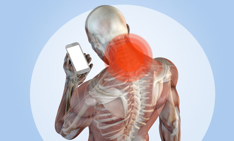 Human anatomy showing wrong postures of using the phone